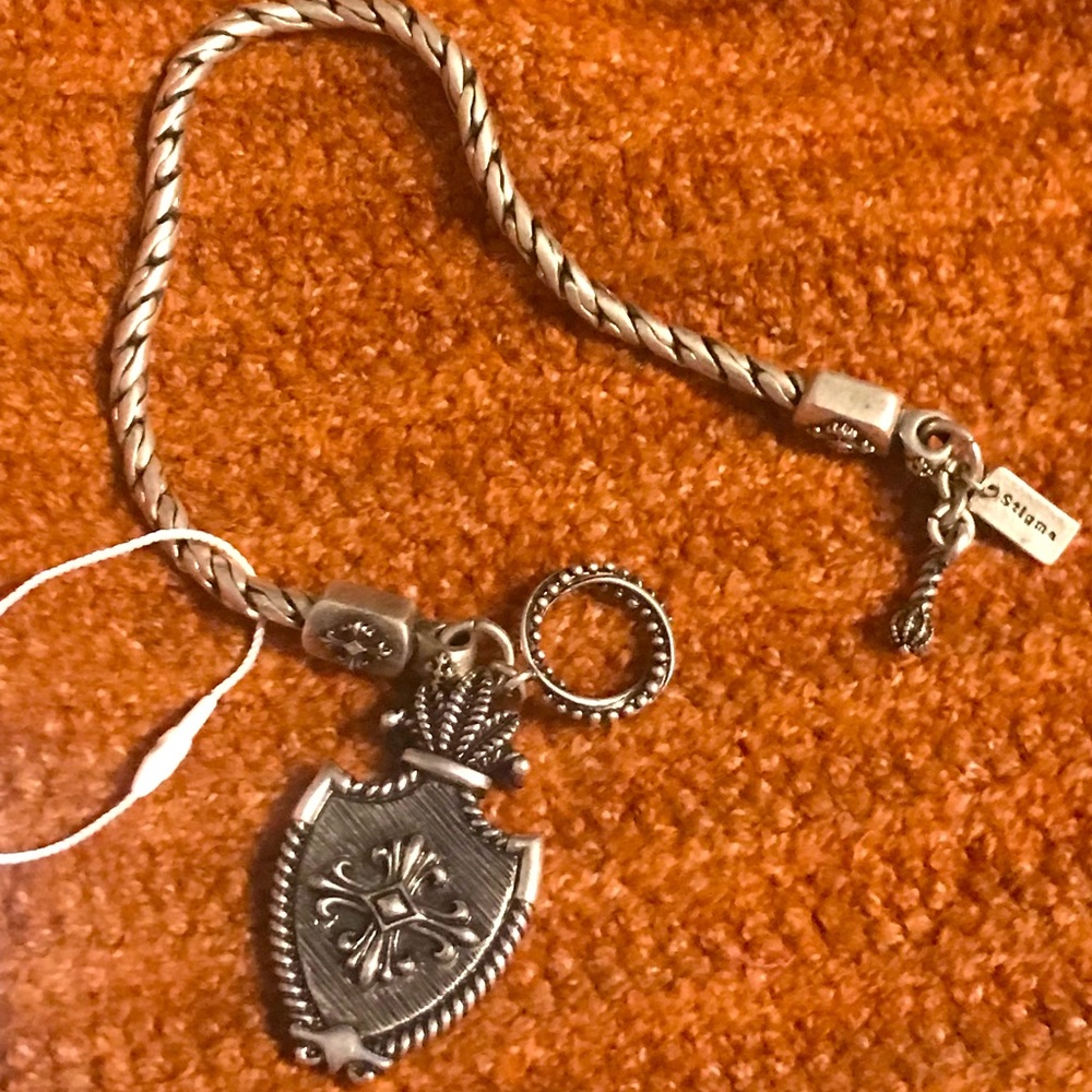 New Men’s Stigma Silver Tone Cross, Toggle Bracelet Oxidized Effect 9 Inches